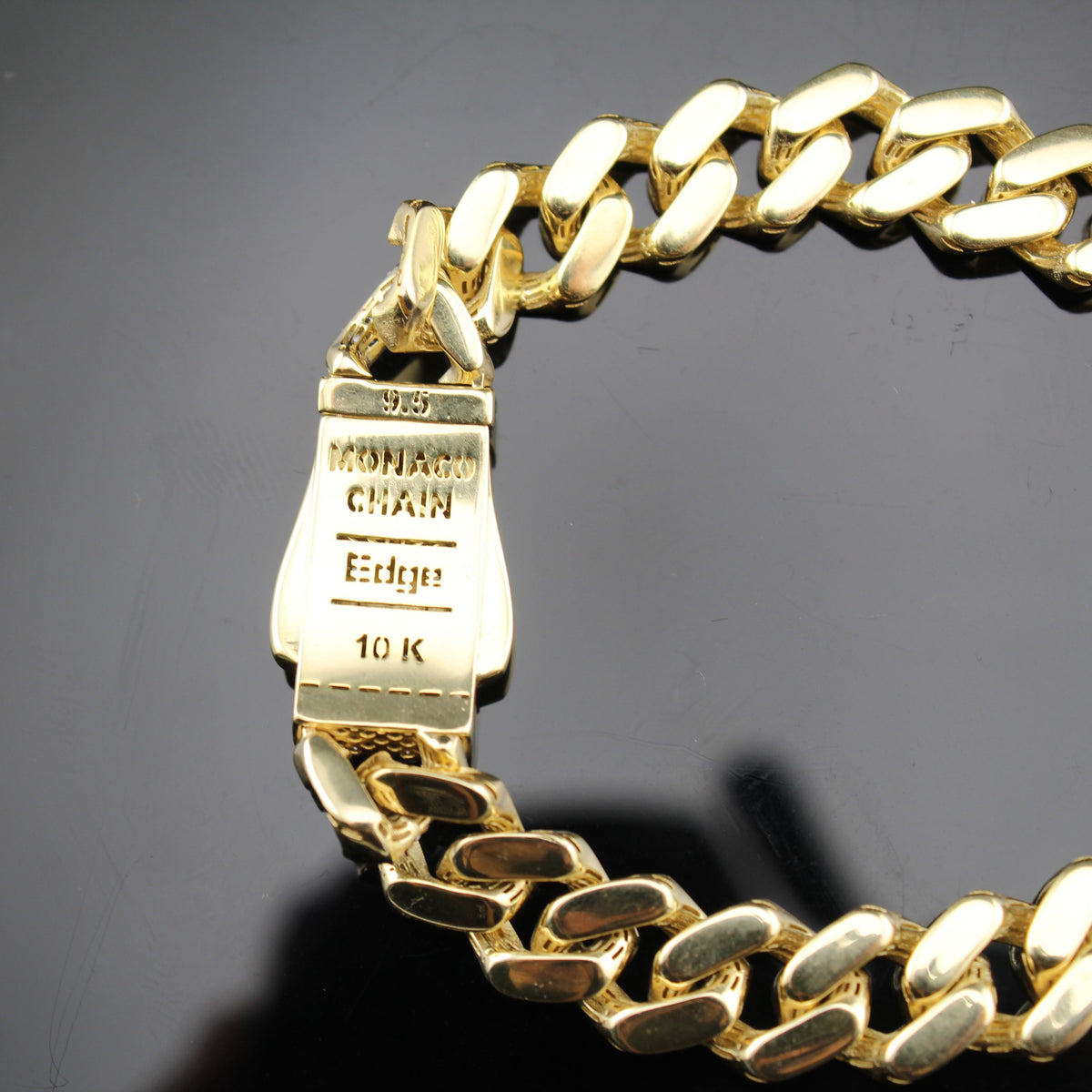 Real 10K Gold 9.5MM Monaco Chain Bracelet
