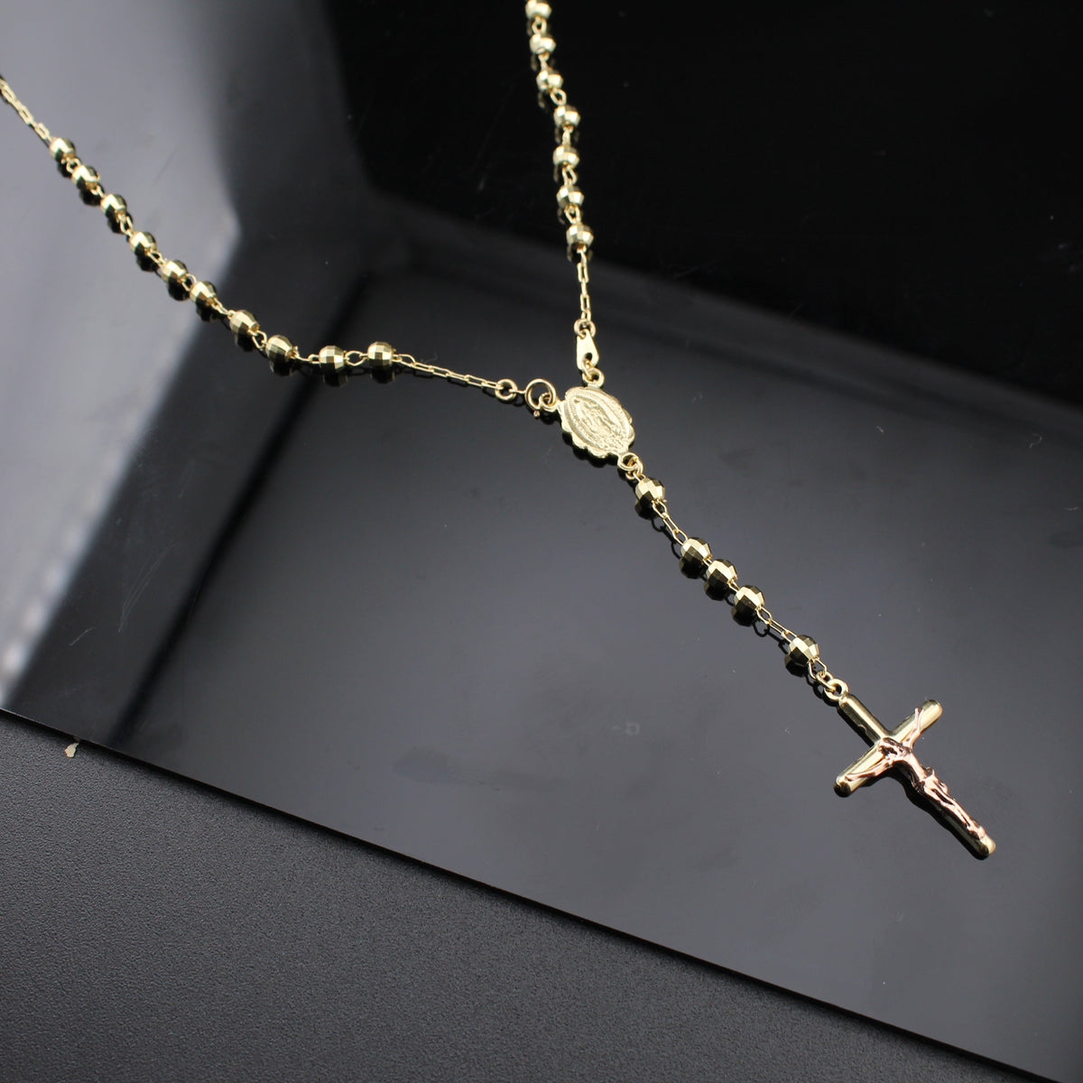 Real 14K Gold Rosary Beads Necklace