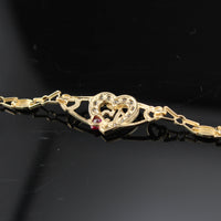 Pulsera de corazón de quinceañera de oro real de 14 quilates