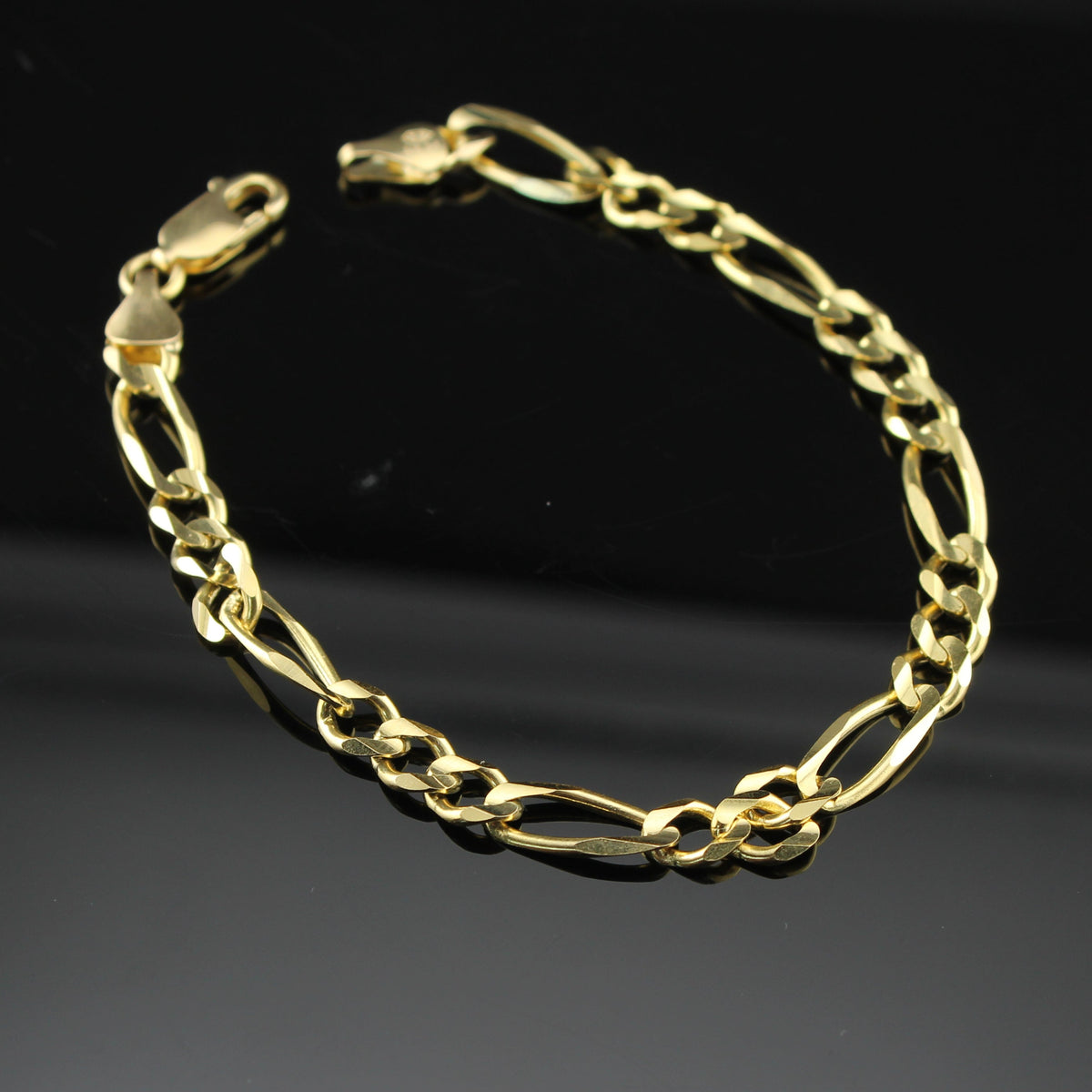 Pulsera de cadena Fígaro de oro de 14 quilates auténtico
