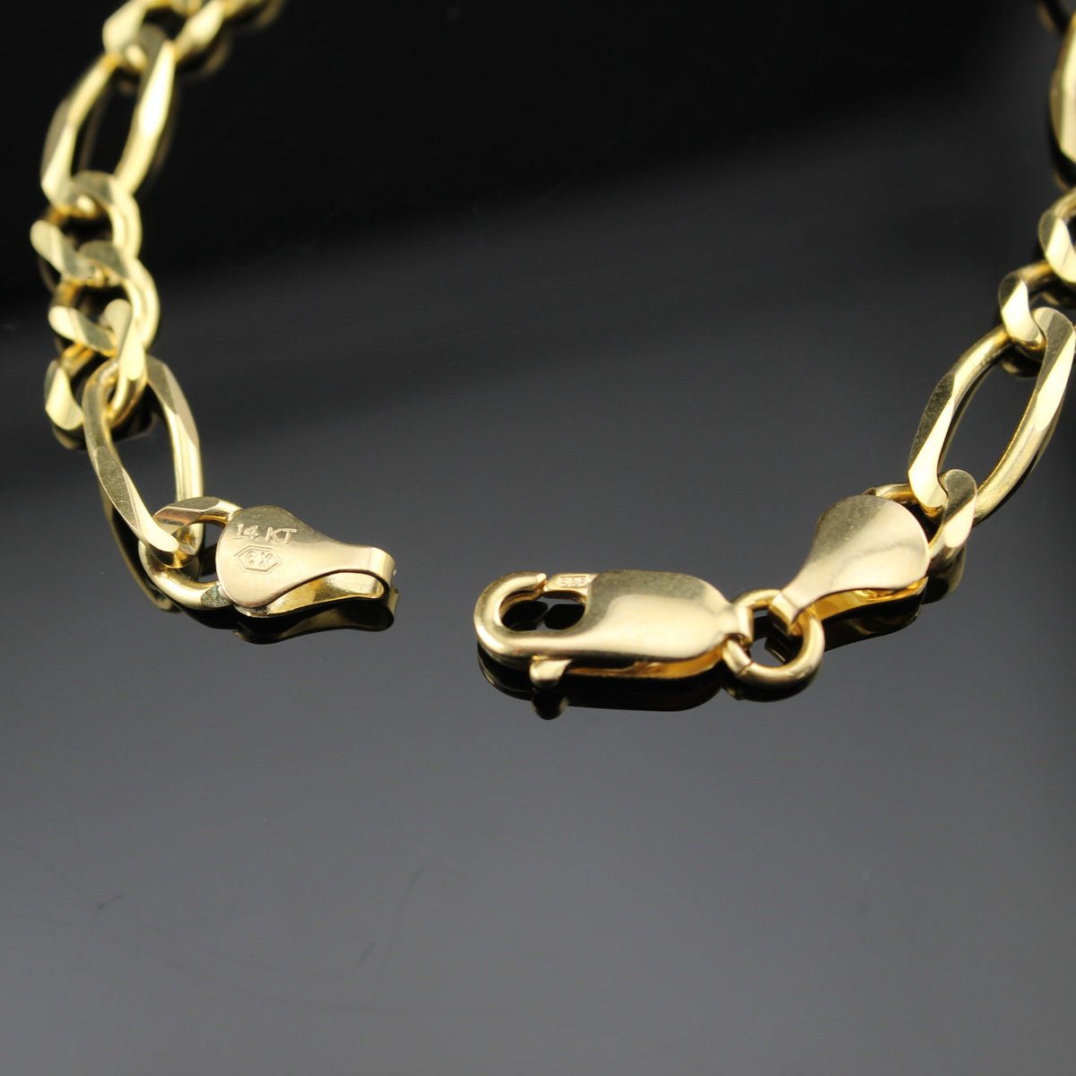 Pulsera de cadena Fígaro de oro de 14 quilates auténtico
