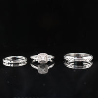 Anillos y juego de bandas de boda de diamantes