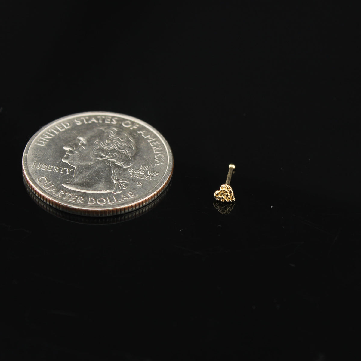 Pendiente de nariz de pepita de corazón de oro de 14K real