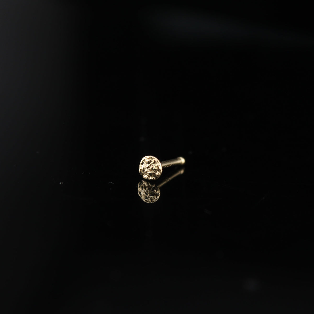Real 14K Gold Round Nugget Nose Stud