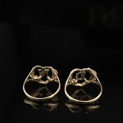 10K Gold Heart Initial Ring