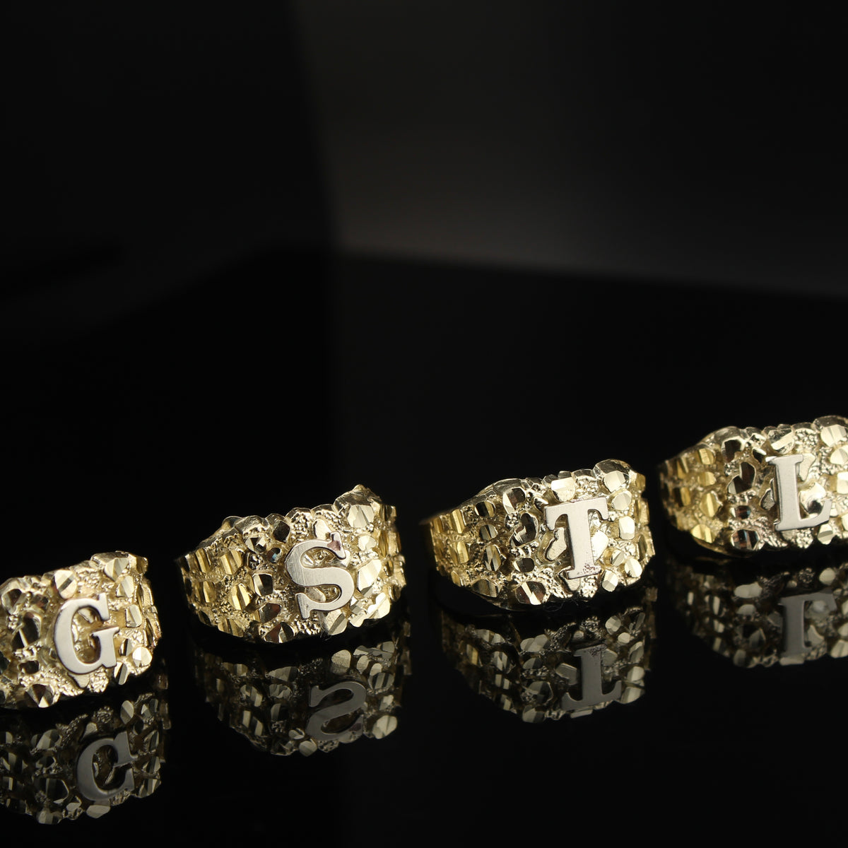 Real 10K Gold Initial Nugget Ring