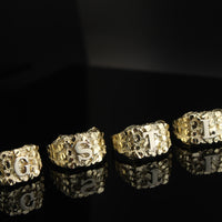 Real 10K Gold Initial Nugget Ring