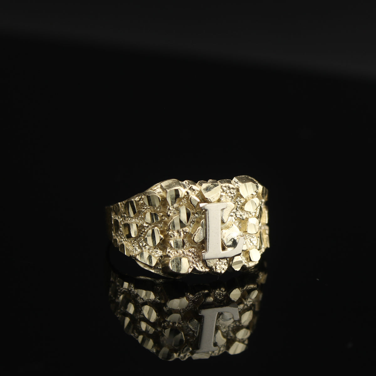 Real 10K Gold Initial Nugget Ring
