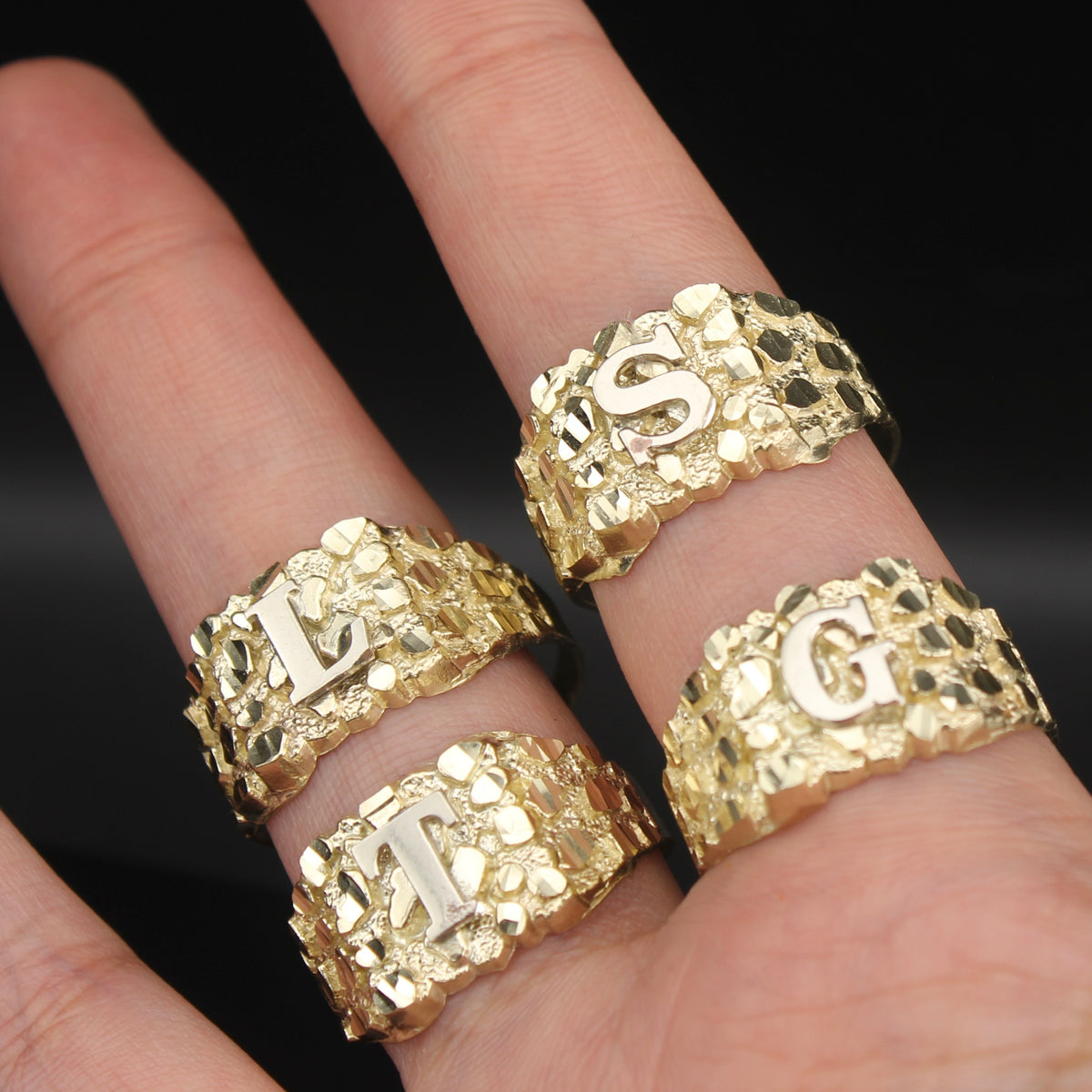 Real 10K Gold Initial Nugget Ring