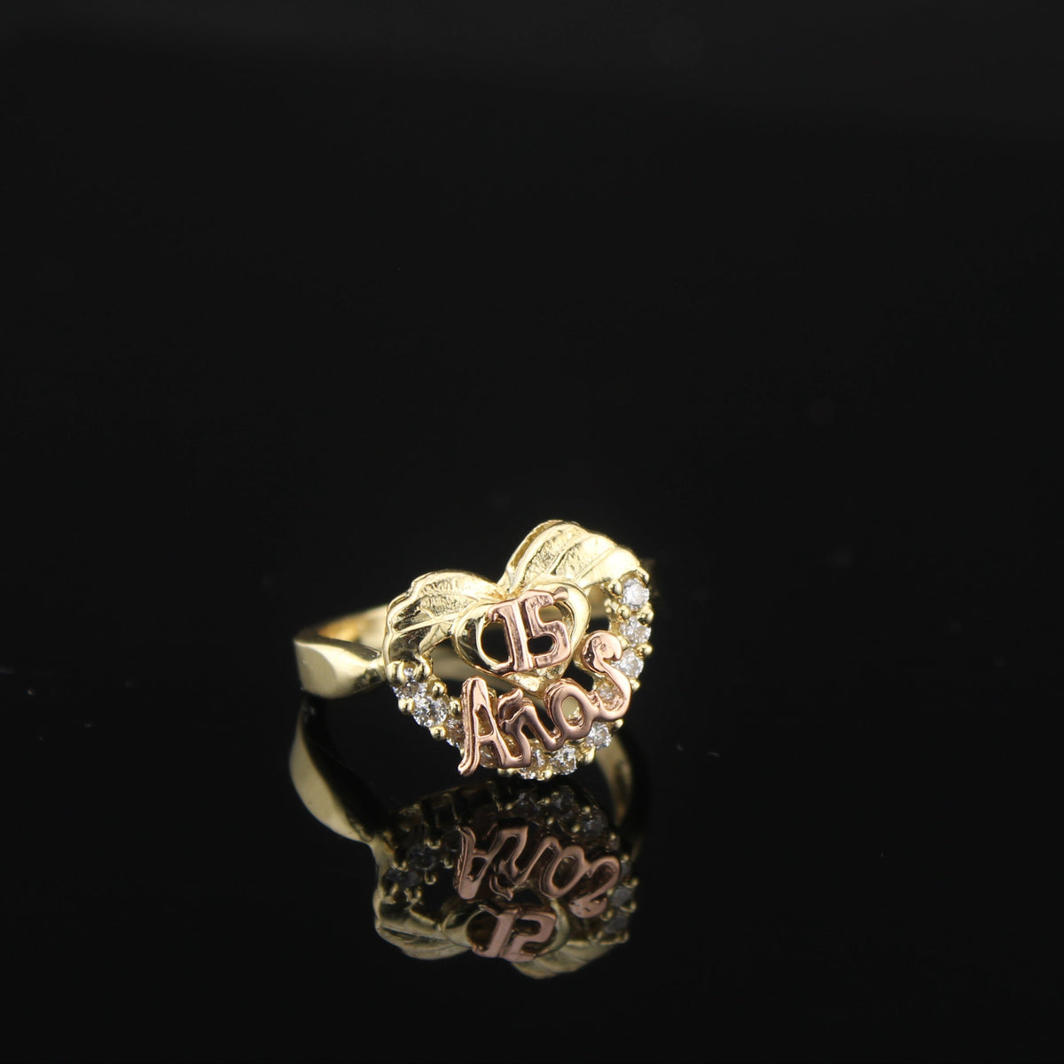 Real 10K Gold Heart Quinceañera Ring 15 Anos