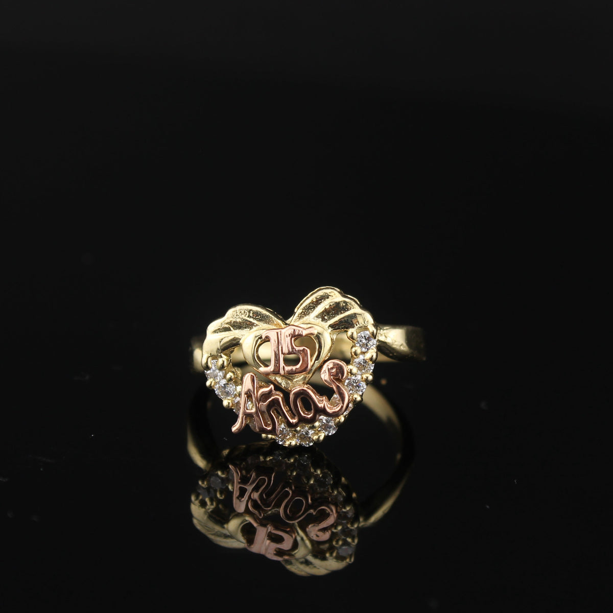 Real 10K Gold Heart Quinceañera Ring 15 Anos