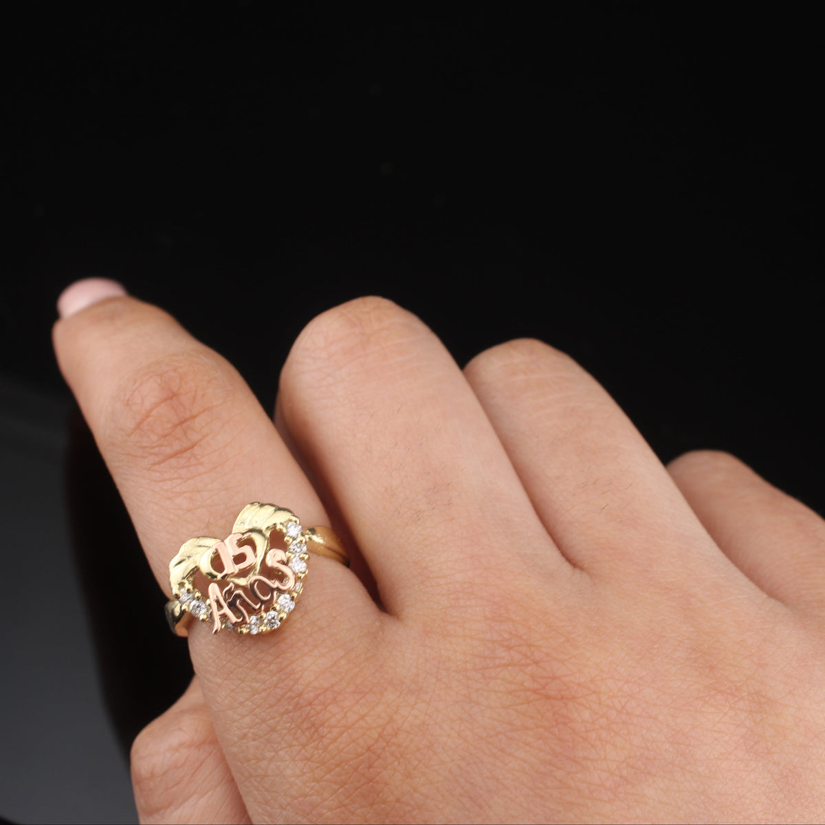 Real 10K Gold Heart Quinceañera Ring 15 Anos