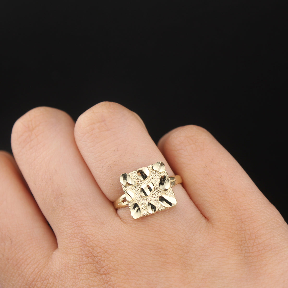 Real 10K Gold Square Nugget Ring