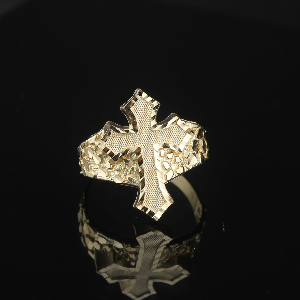 Real 10K Gold Nugget Cross Ring