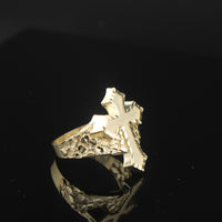 Real 10K Gold Nugget Cross Ring