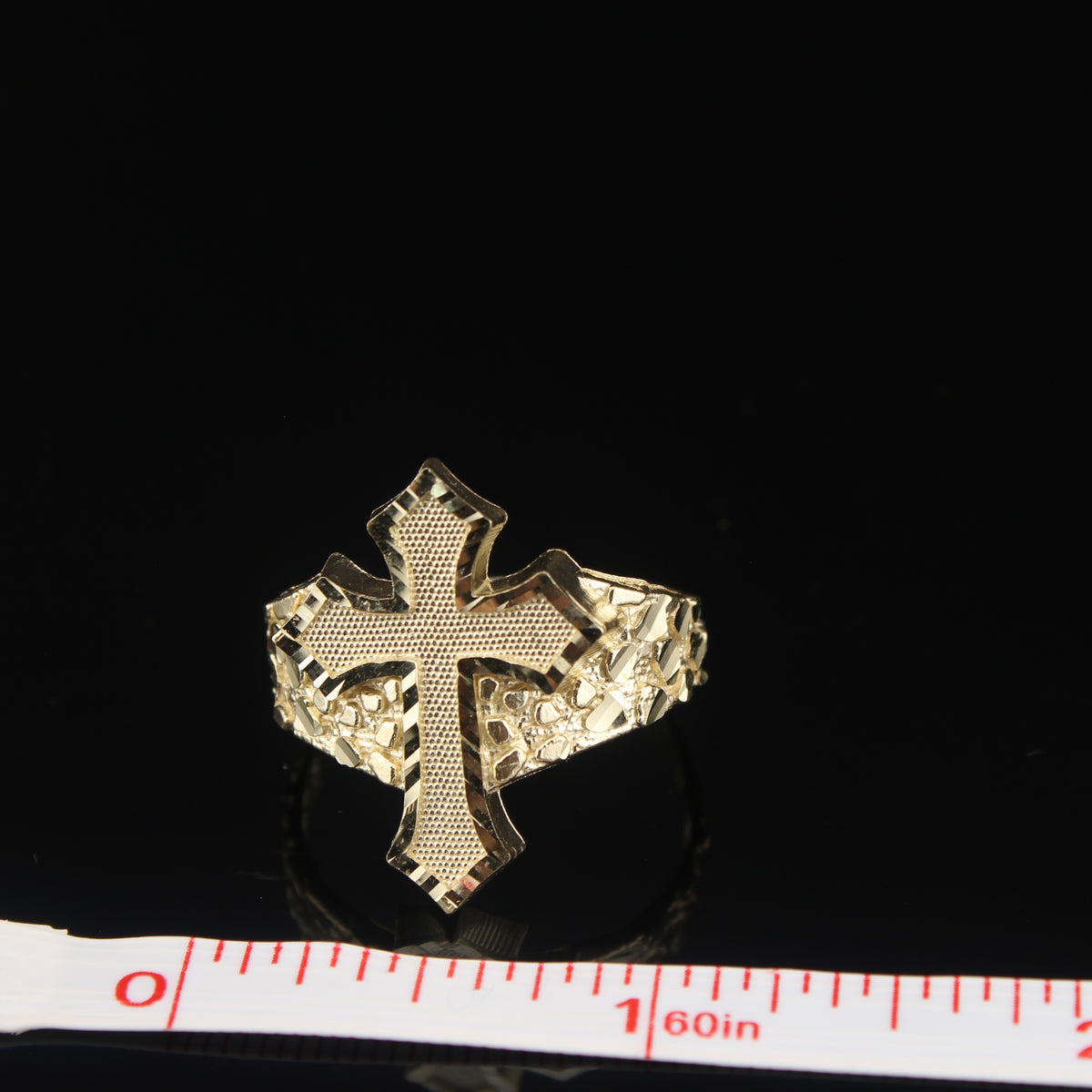 Real 10K Gold Nugget Cross Ring
