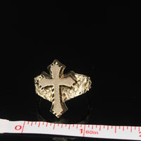 Real 10K Gold Nugget Cross Ring
