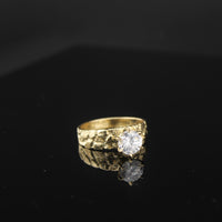 Anillo de promesa solitario con pepita de oro de 10K auténtico