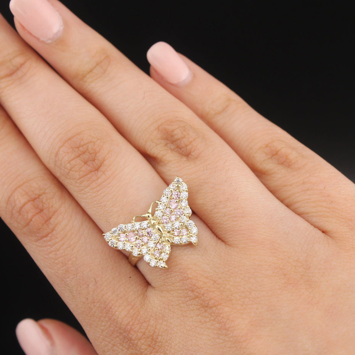 Anillo de mujer de oro de 10K real con mariposa