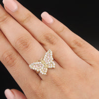 Anillo de mujer de oro de 10K real con mariposa
