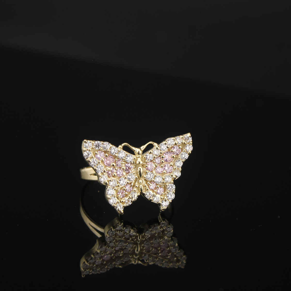 Anillo de mujer de oro de 10K real con mariposa