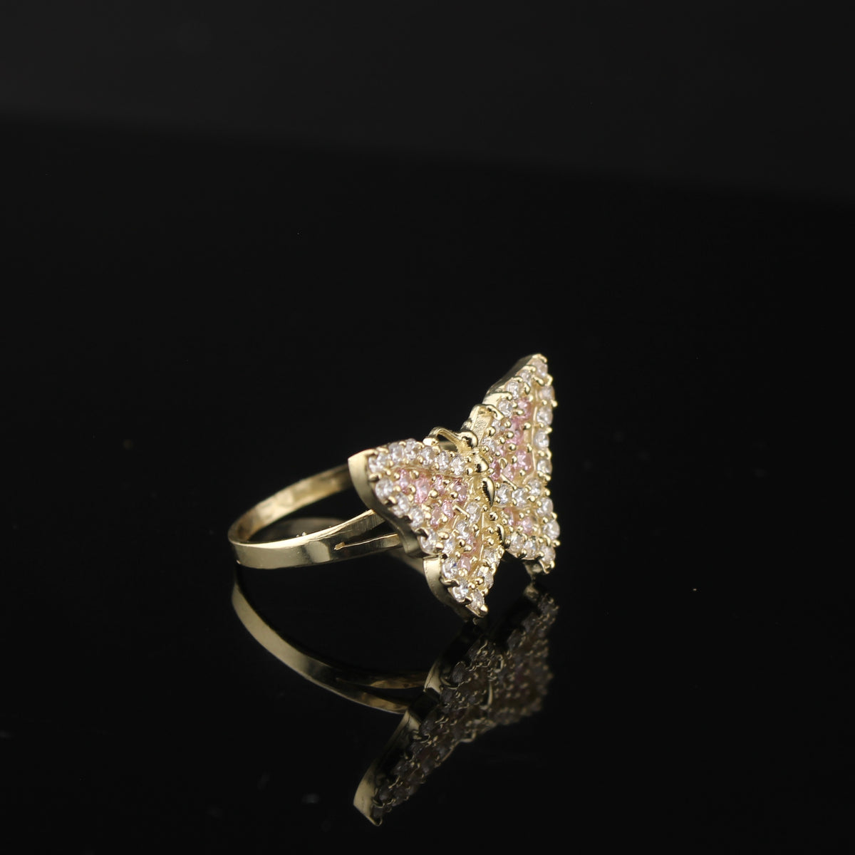 Anillo de mujer de oro de 10K real con mariposa