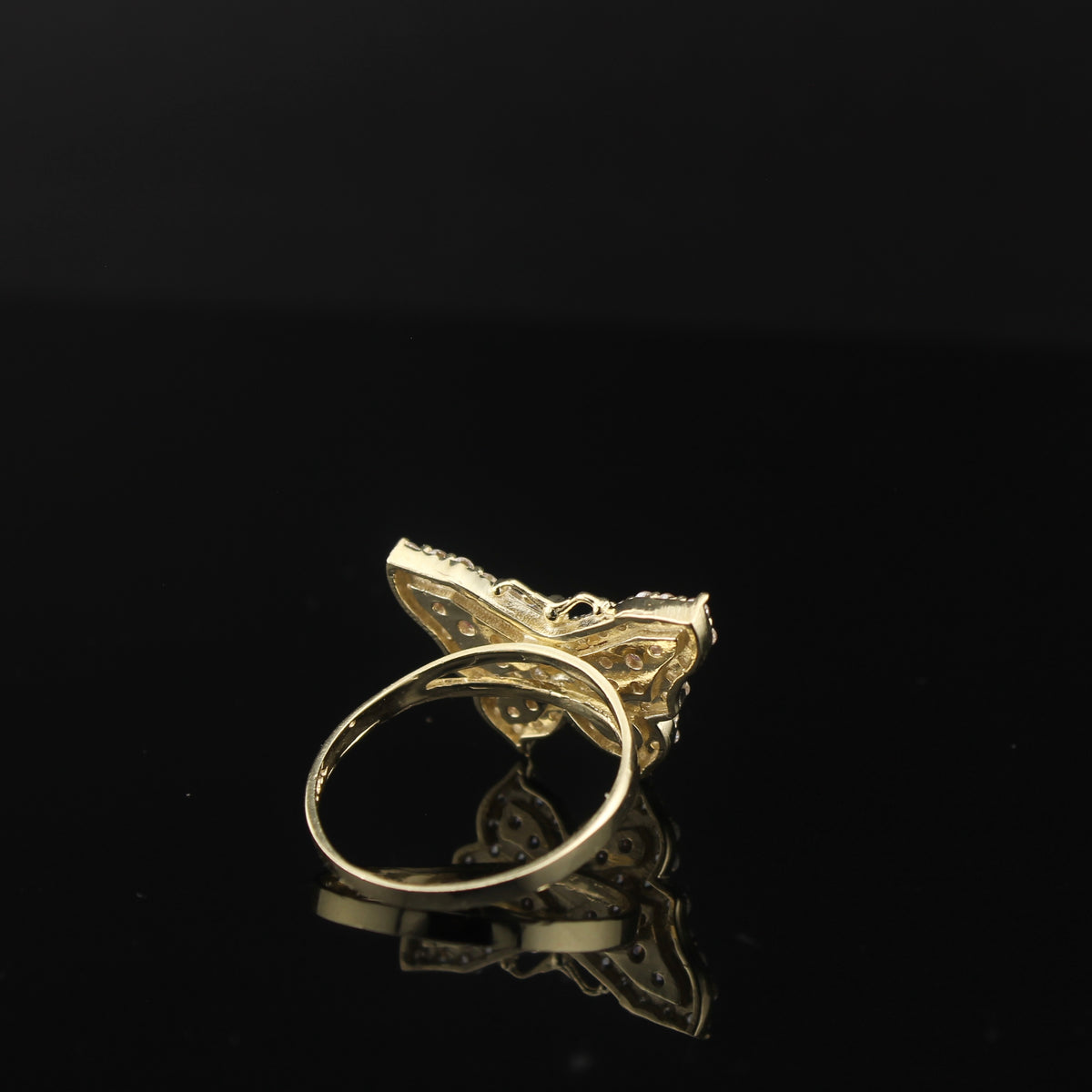 Anillo de mujer de oro de 10K real con mariposa