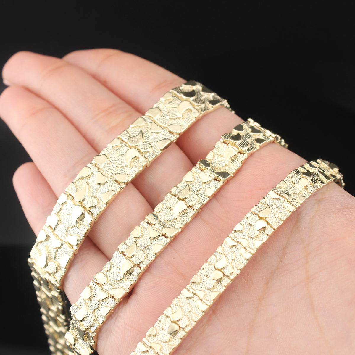 Pulsera de pepitas de oro de 10K real