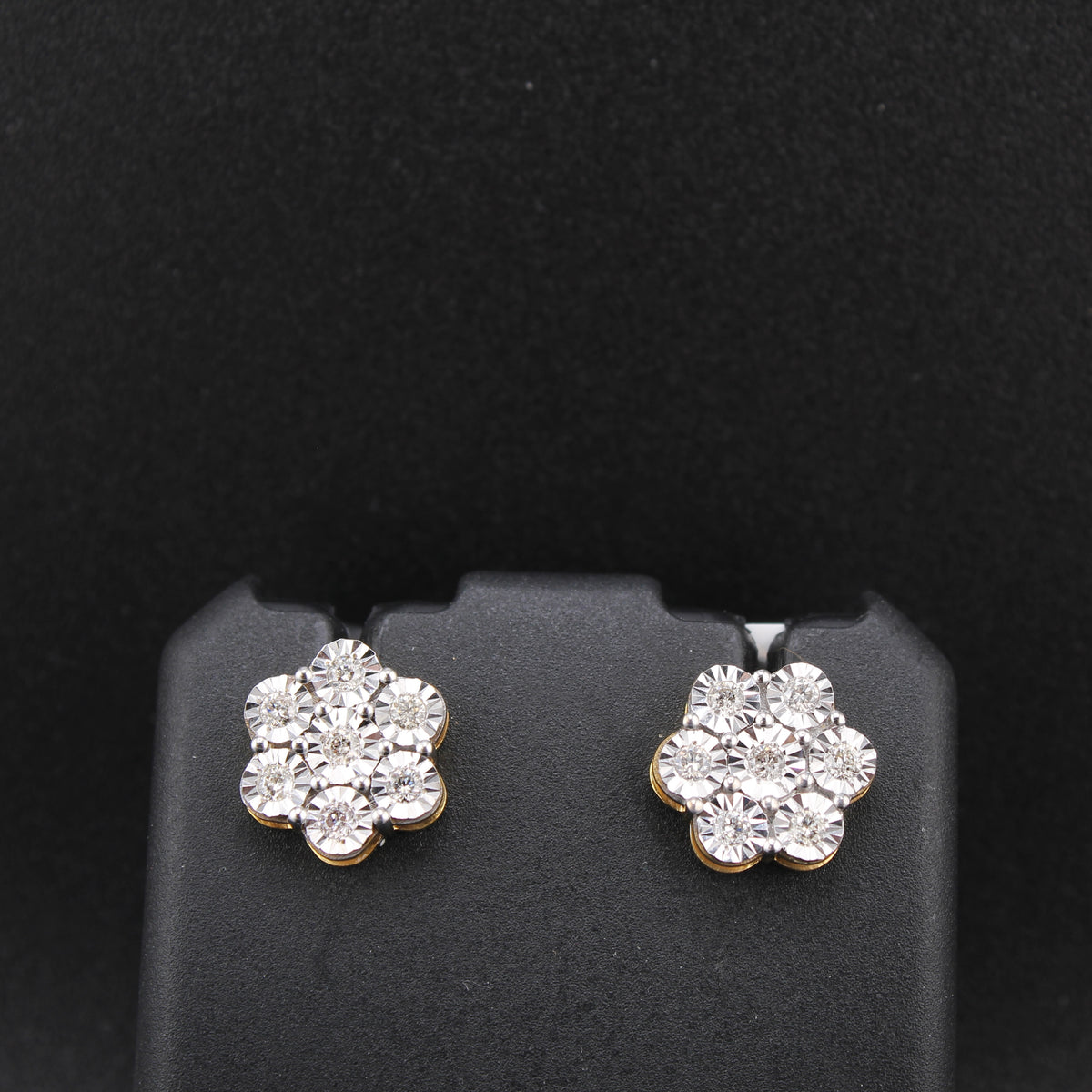 Real 10K Gold Flower Diamond Studs 0.50 CTW