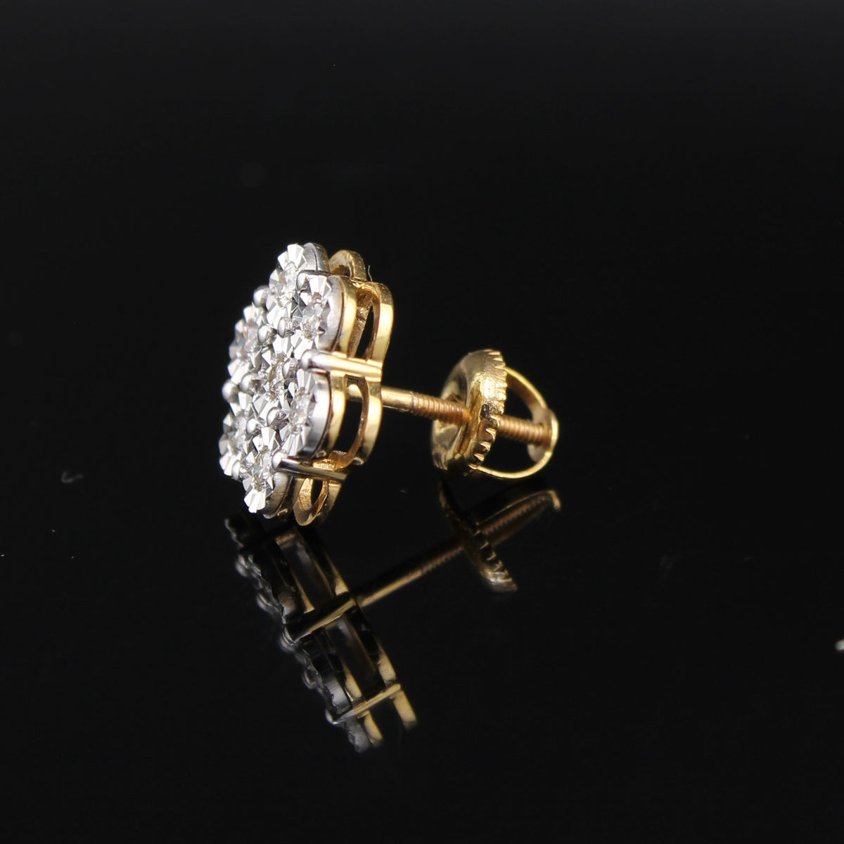Real 10K Gold Flower Diamond Studs 0.50 CTW