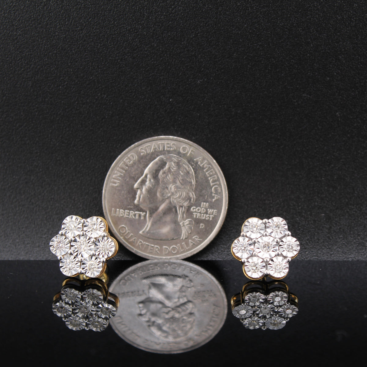 Real 10K Gold Flower Diamond Studs 0.50 CTW