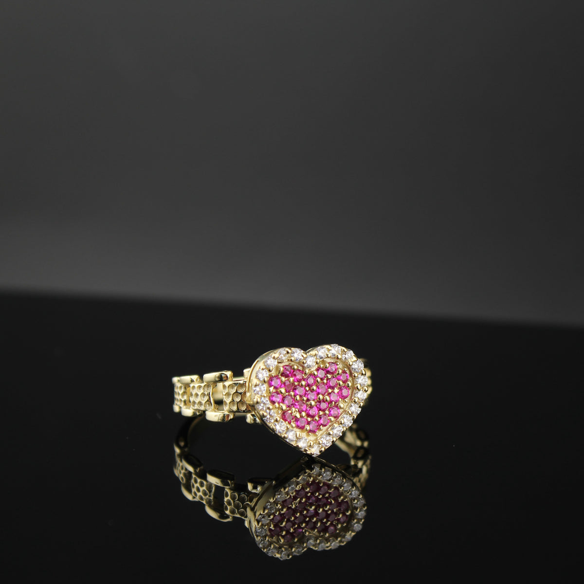 Anillo de Corazón Rosa de Oro de 10K auténtico