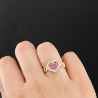 Anillo de Corazón Rosa de Oro de 10K auténtico