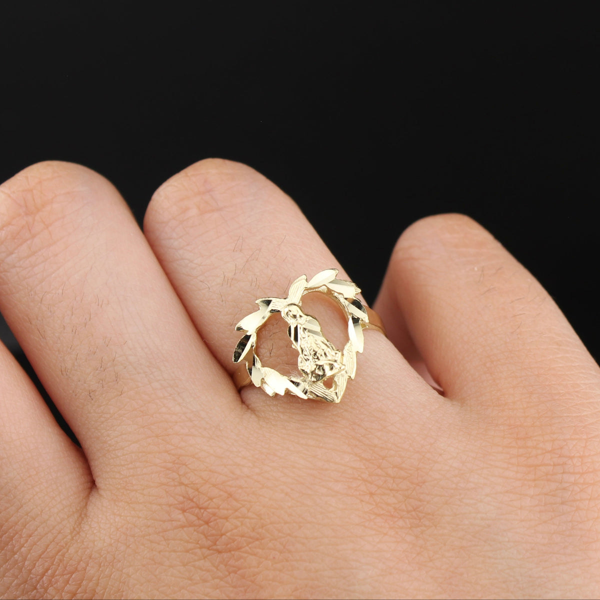Real 10K Gold Virgin Mary Heart Ring