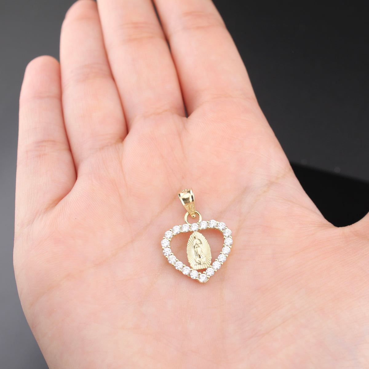 Real 10K Gold Virgin Mary Heart Pendant