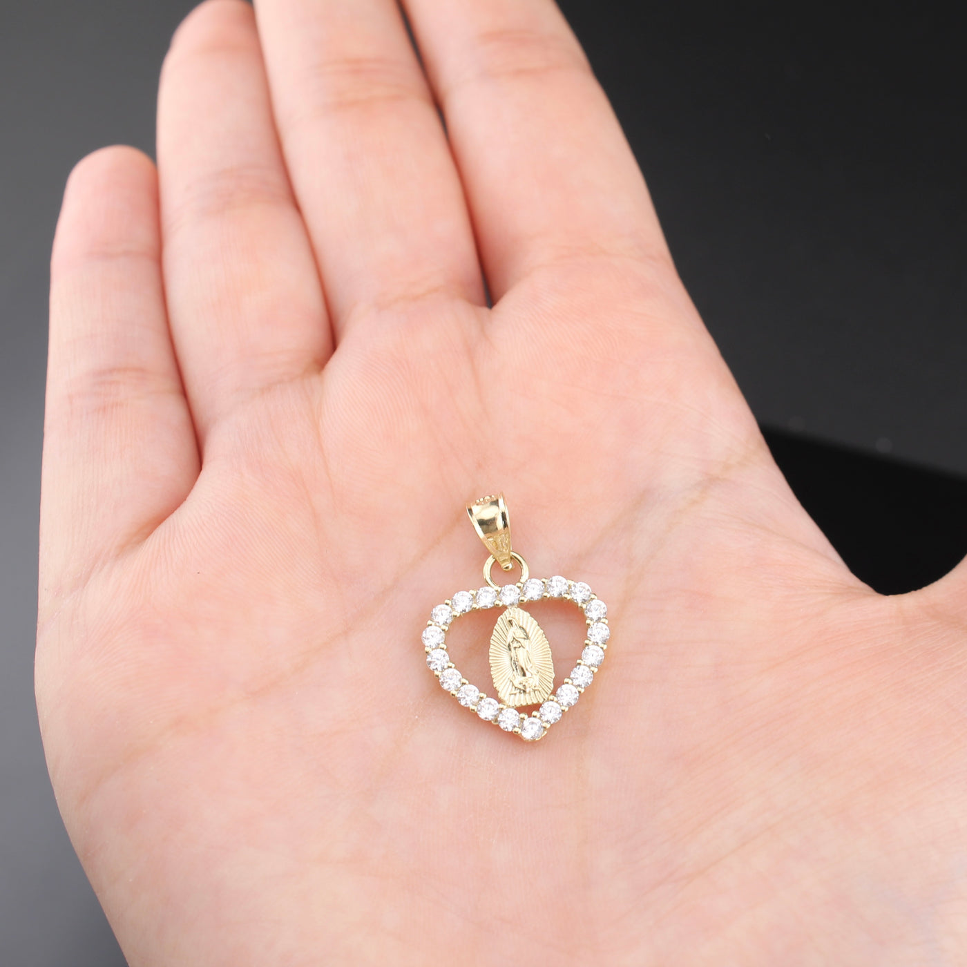 10K Real Gold Virgin Mary Heart Pendant