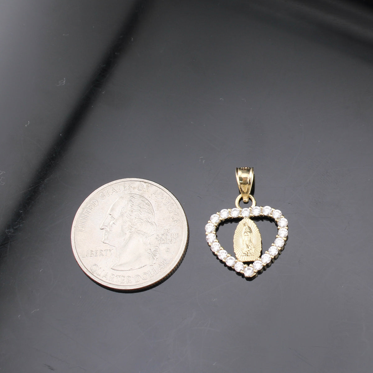 Real 10K Gold Virgin Mary Heart Pendant
