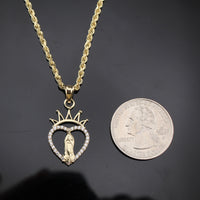 Colgante y cadena de la Virgen María de oro de 10K auténtico
