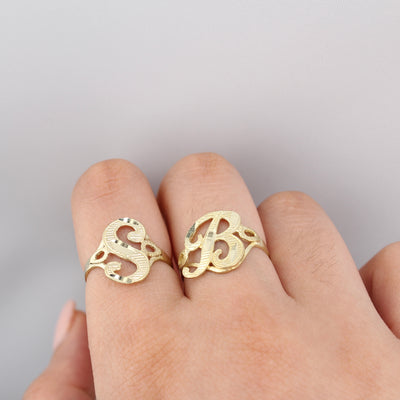 10K Real Gold Initial Letter Cursive Rings