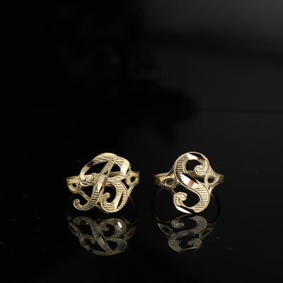 10K Real Gold Initial Letter Cursive Rings