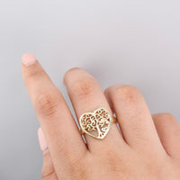 Anillo de oro de 10K auténtico con corazón del Árbol de la Vida
