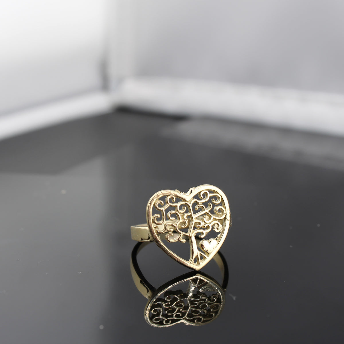 Anillo de oro de 10K auténtico con corazón del Árbol de la Vida