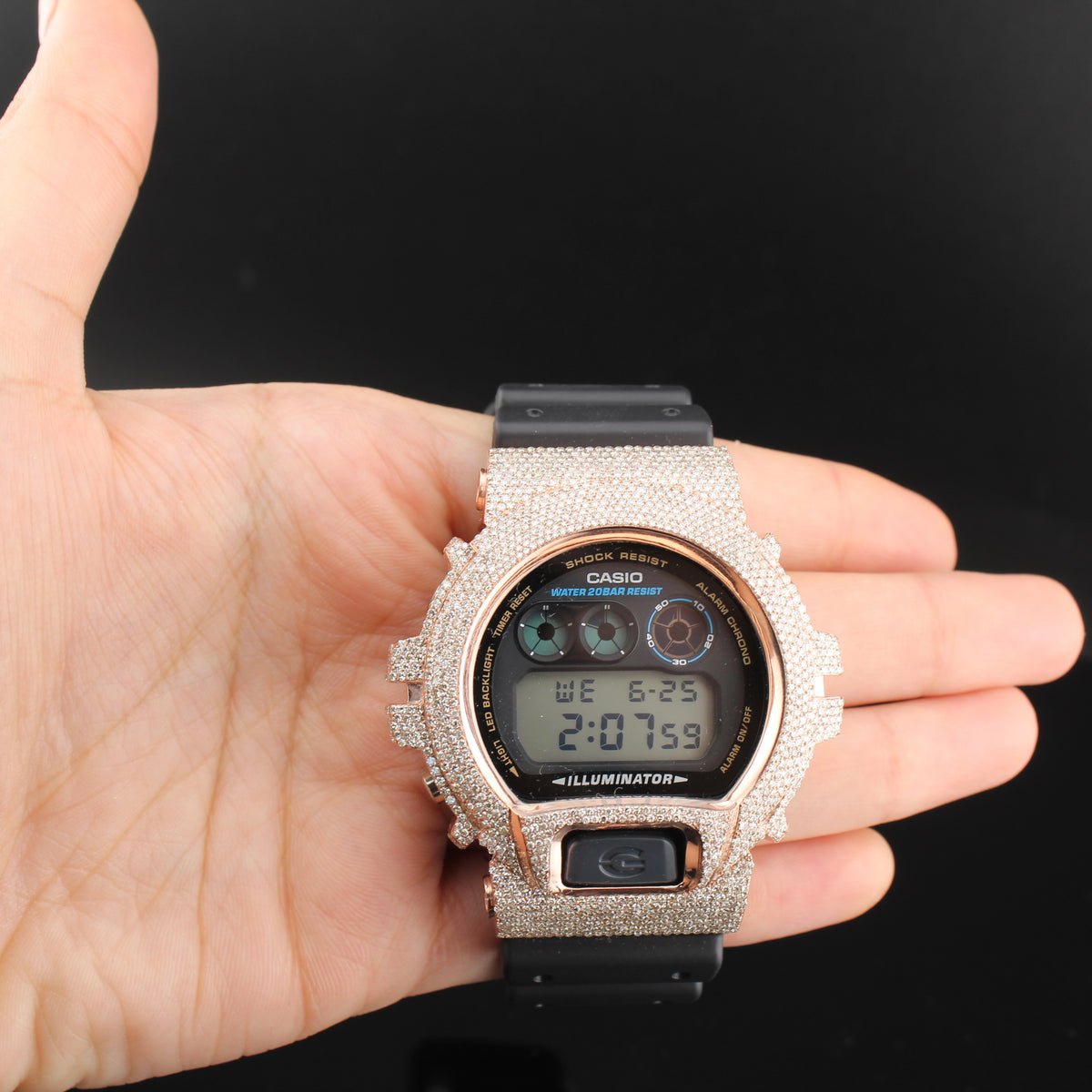 Diamond Iced Out G-Shock Watch Rose Gold in 10K gold - detail view - ICEbyAK