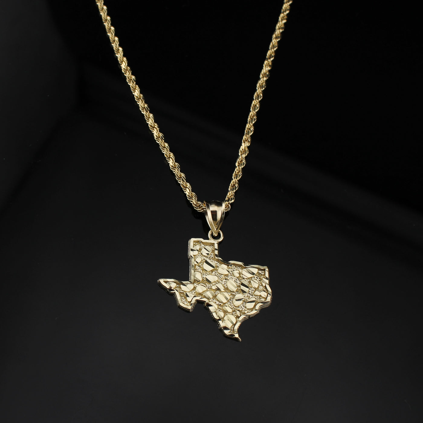 10K Real Gold Texas Nugget Pendant & Chain