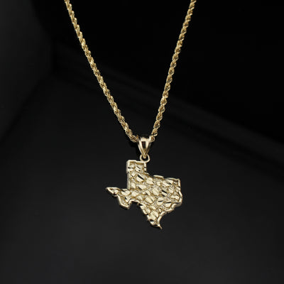 10K Real Gold Texas Nugget Pendant & Chain