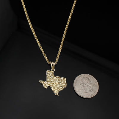 10K Real Gold Texas Nugget Pendant & Chain