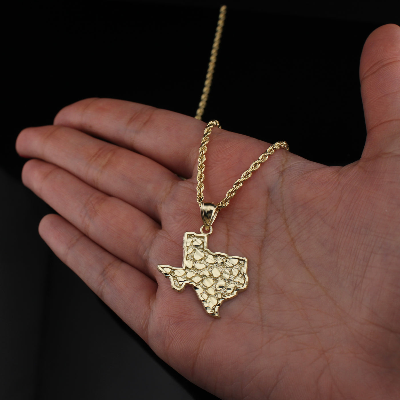 10K Real Gold Texas Nugget Pendant & Chain