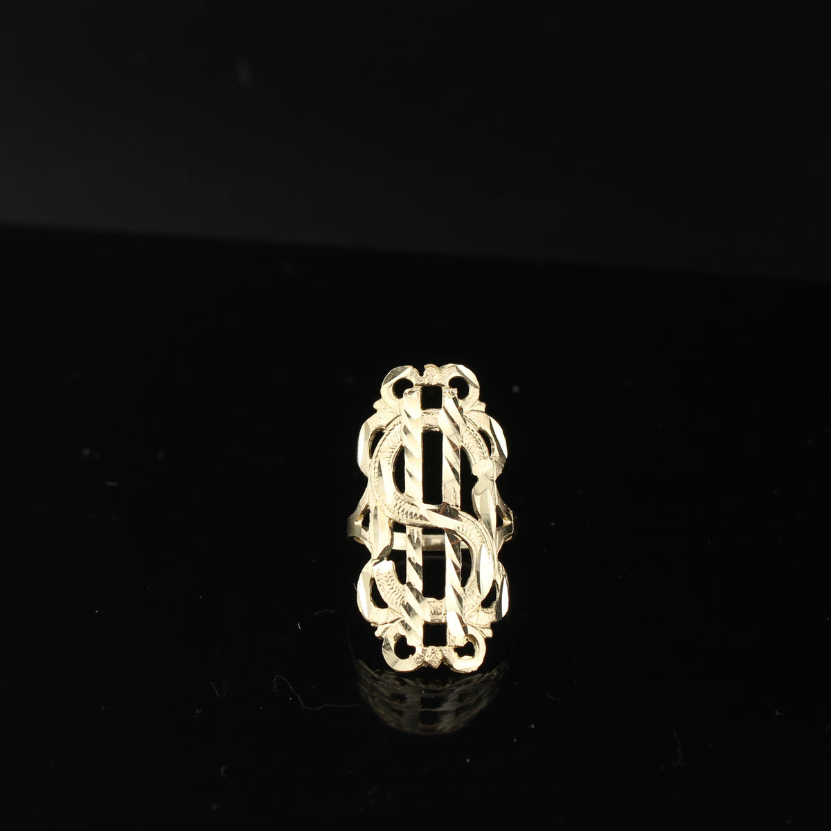 Real 10K Gold Dollar Sign Large Ring