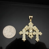 Real 10K Gold Cross Trio Pendant