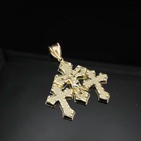 Real 10K Gold Cross Trio Pendant